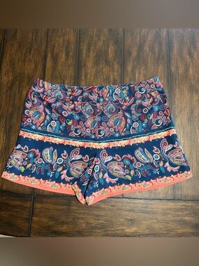 LOFT Navy Paisley High-Rise Shorts with Coral Trim